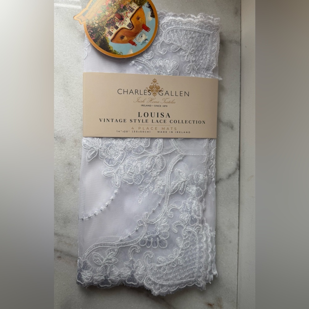 Charles & Allen Louisa Vintage Style Lace Table 4 place mats - White - Picture 2 of 9